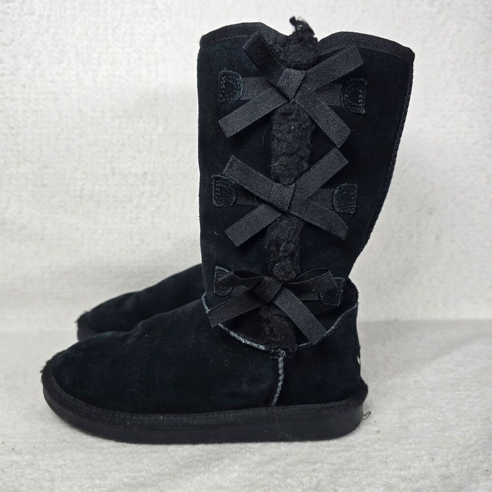 Koolaburra By Ugg Victoria Girls Size 3 Black Suede Fur Lined With Bows #1090330